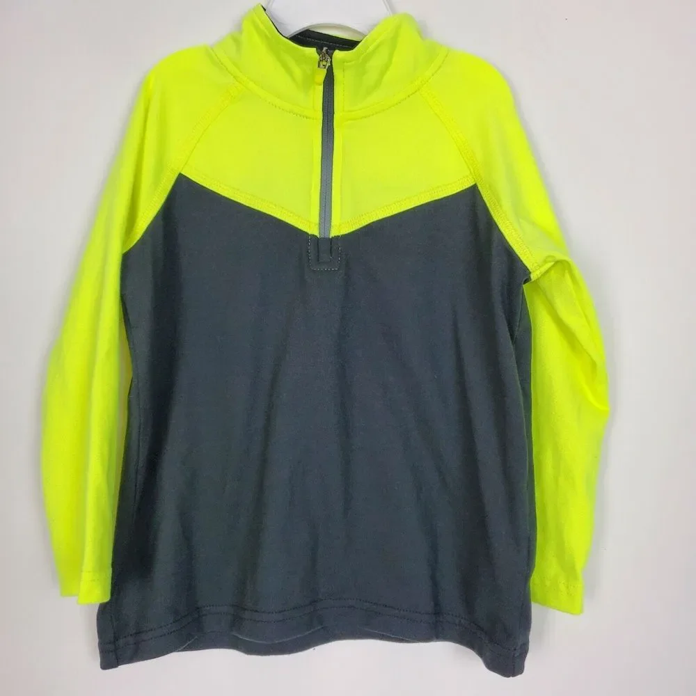 Osh Kosh Boys Reflective‎ 1/4 Zip Top Size 3T Neon Yellow Black